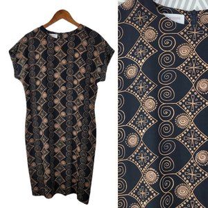 Jones NY Shirt Dress Size 8 100% Silk Sheath professional Lined black brown